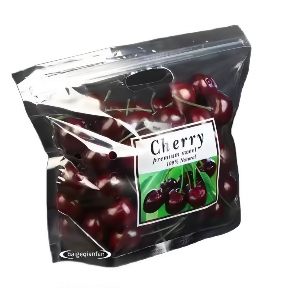 High Quality Fresh Fruit Bag Ziplocked Air Vent Portable Fruit Fresh-keeping Cherry Transparent Plastic Bag Customized